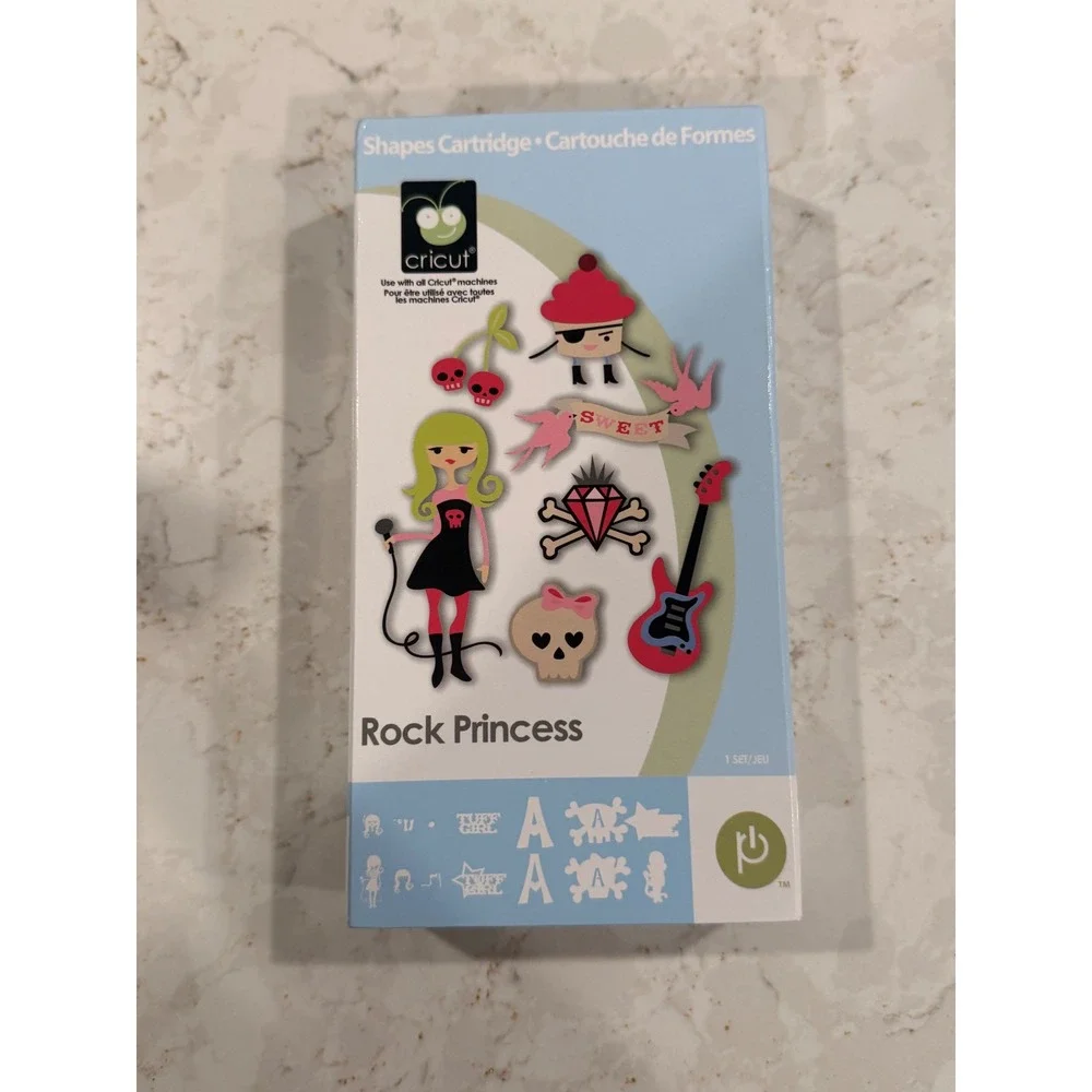 Cricut Rock Princess Shapes Cartridge‎ 2000372 Punk Skull Font Die Cut Shapes